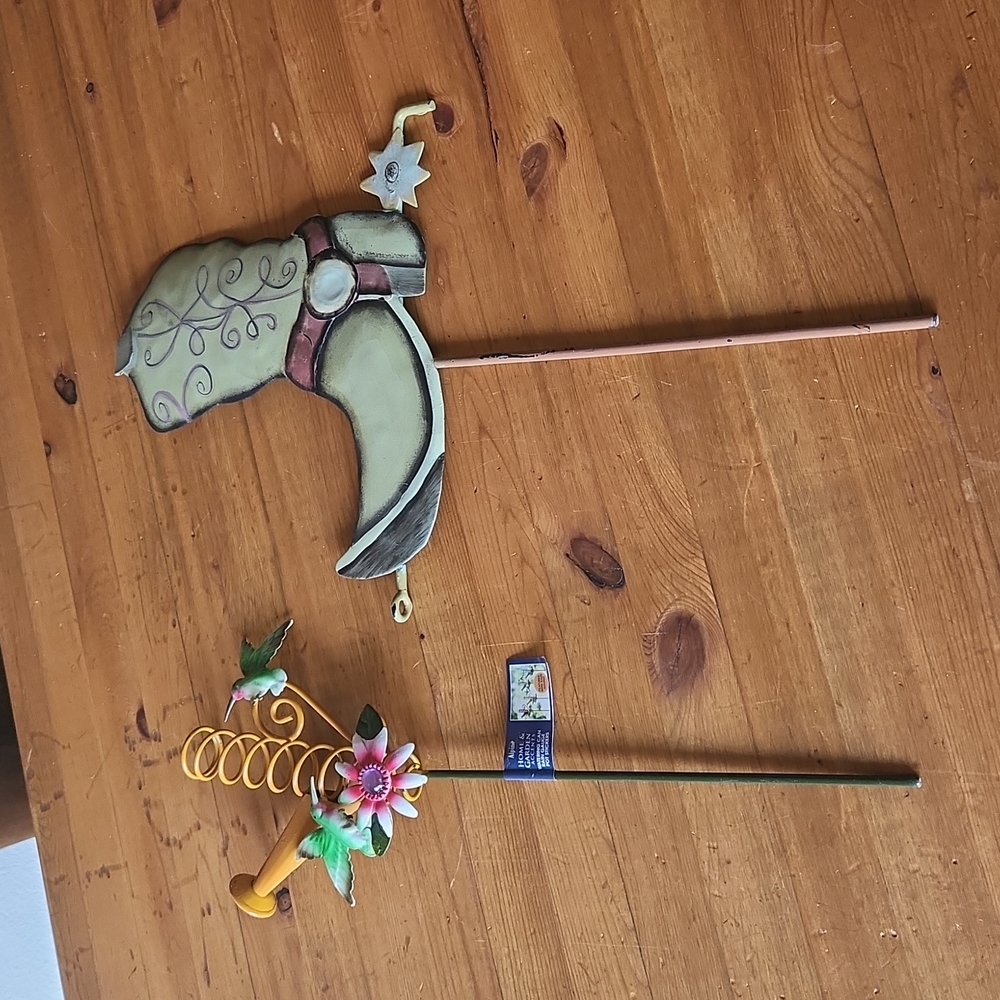 Metal Garden Ornaments Hummingbirds 13.5" & Cowboy Boot 16.5" NWT